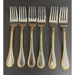 Cambridge Carlyle Gold Accents Rope Stainless Steel Salad‎ Forks Set Of 6
